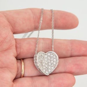 Faux diamond heart slide pendant choker necklace sterling silver